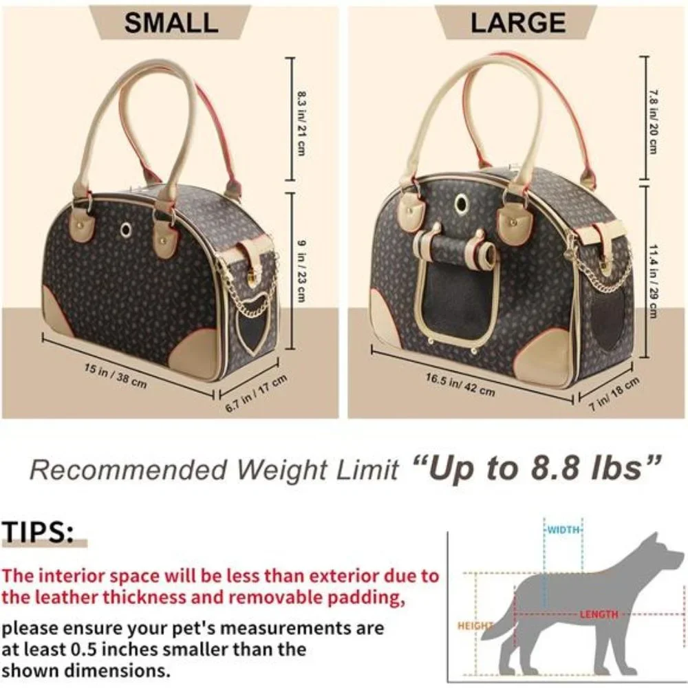 Fashion Dog Carrier PU Leather Dog Handbag Dog Purse Cat Tote Bag Perown, Large